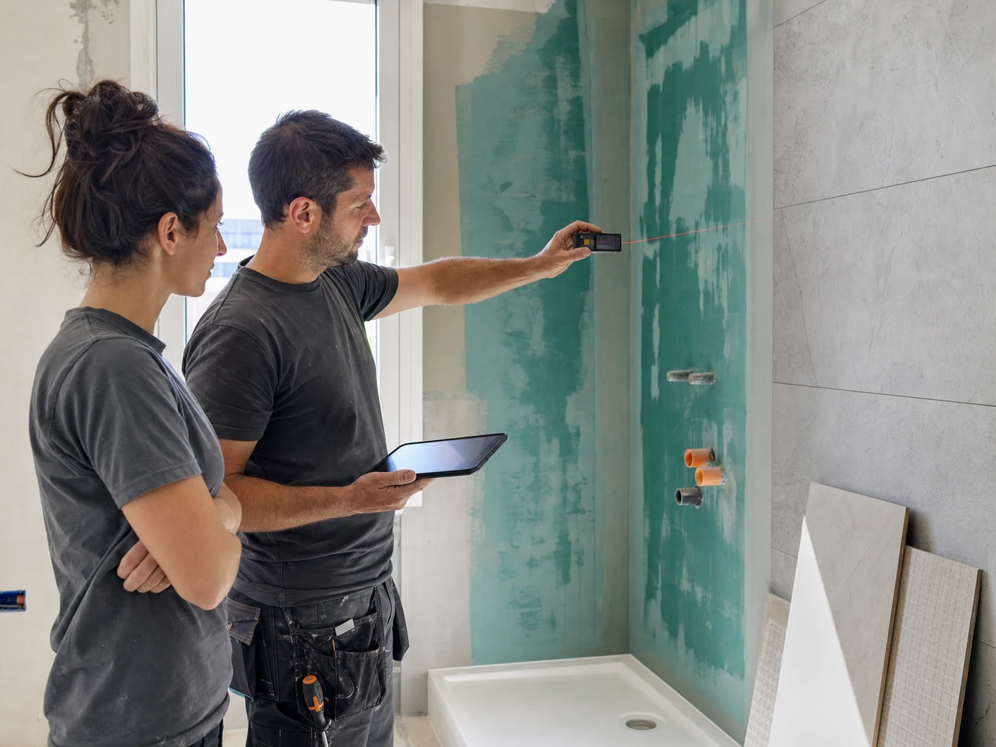 Misurazione tecnica durante la ristrutturazione di un bagno